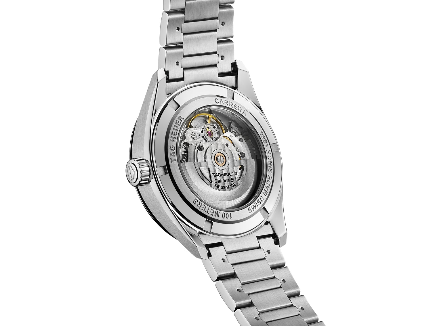 Back of TAG Heuer Carrera Calibre 5 Automatic Men's Black Dial Watch, 39mm